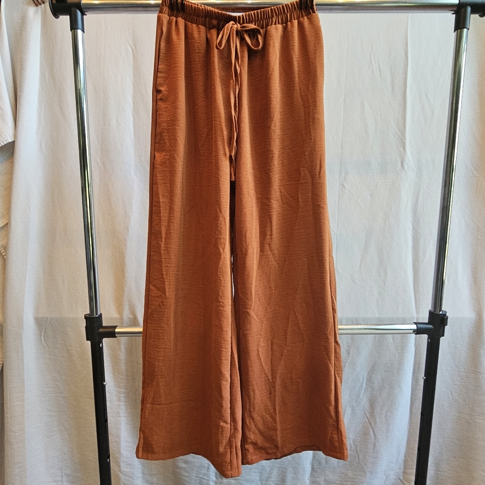 SHEIN Brown Rust Wide-Leg Flowy Pants 069